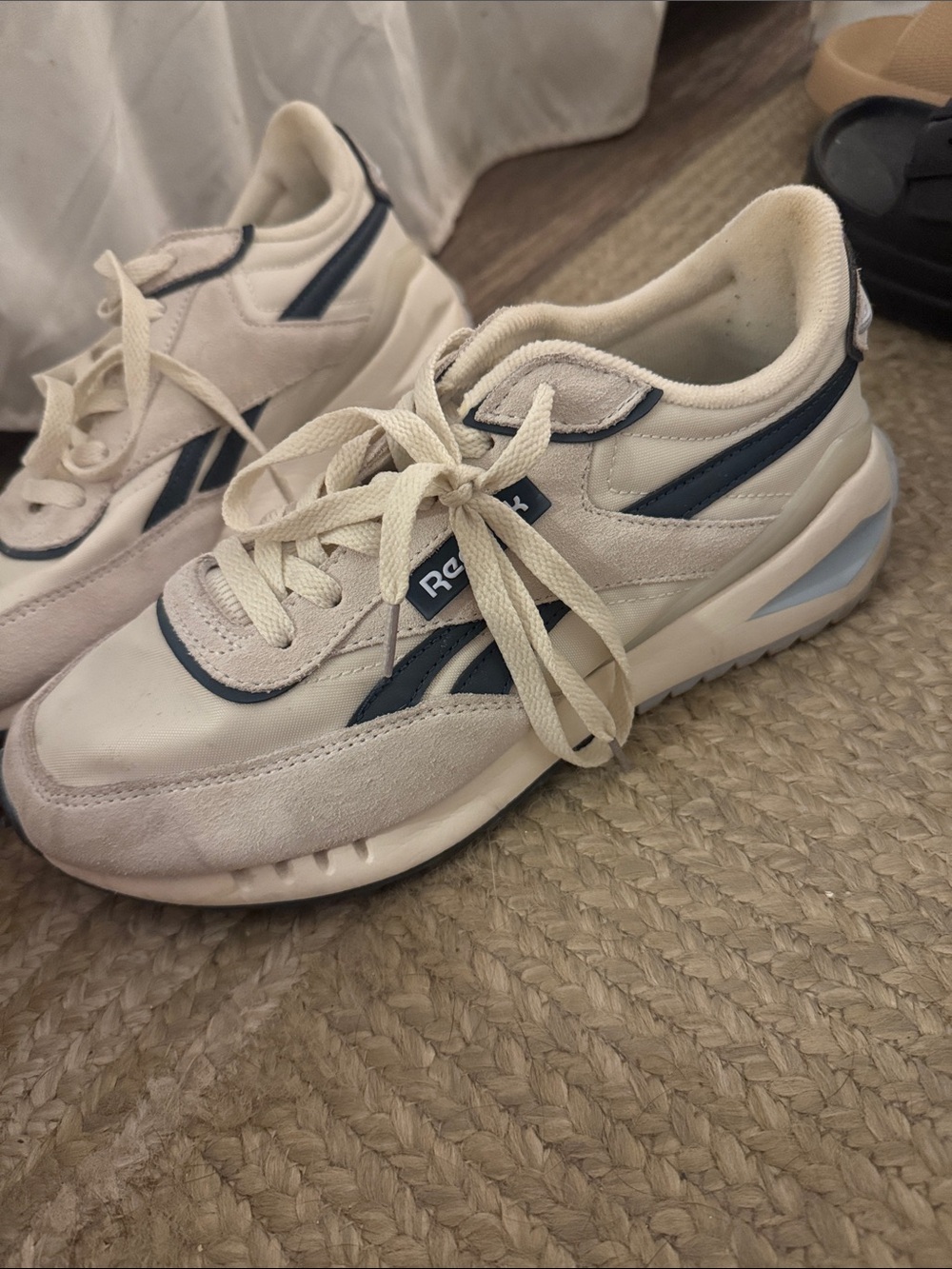 Reebok Cream and Navy Retro Runner Sneakers